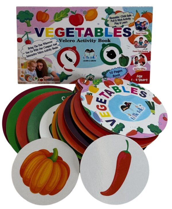 Littlefolks Vegetables Round Velcro Activity Book|Pull and Stick Montessori Toy|Reusable Stickers|Travel Friendly|Play And learn Toy|Birthday Gift For Kids|Age 1-5 years